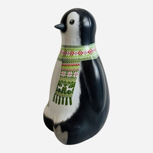 Vintage Penguin Tin Candy Box Ornament Scarf 11" Container Italy Christmas Decor - Picture 2 of 4